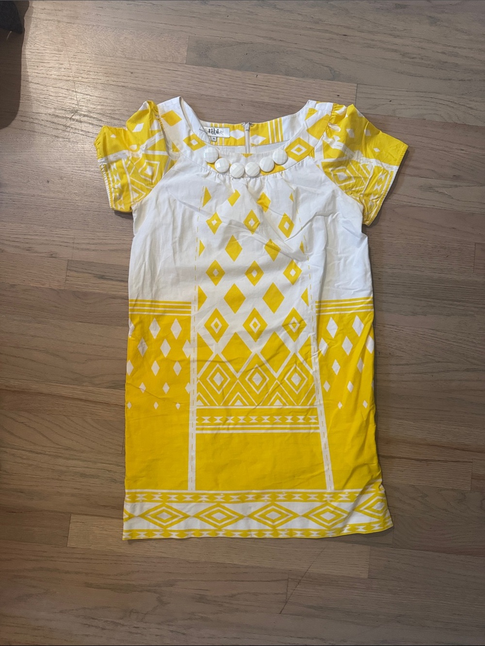 Tibi Yellow & White Geometric Short Sleeve Tunic